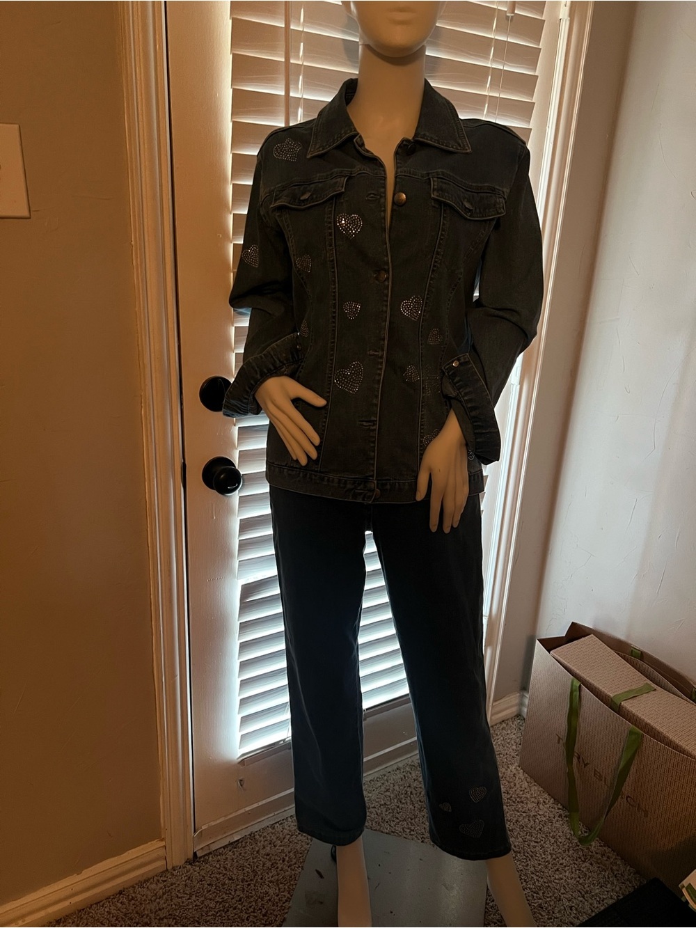 Womens Cropped Jeans with Heart Embellishments